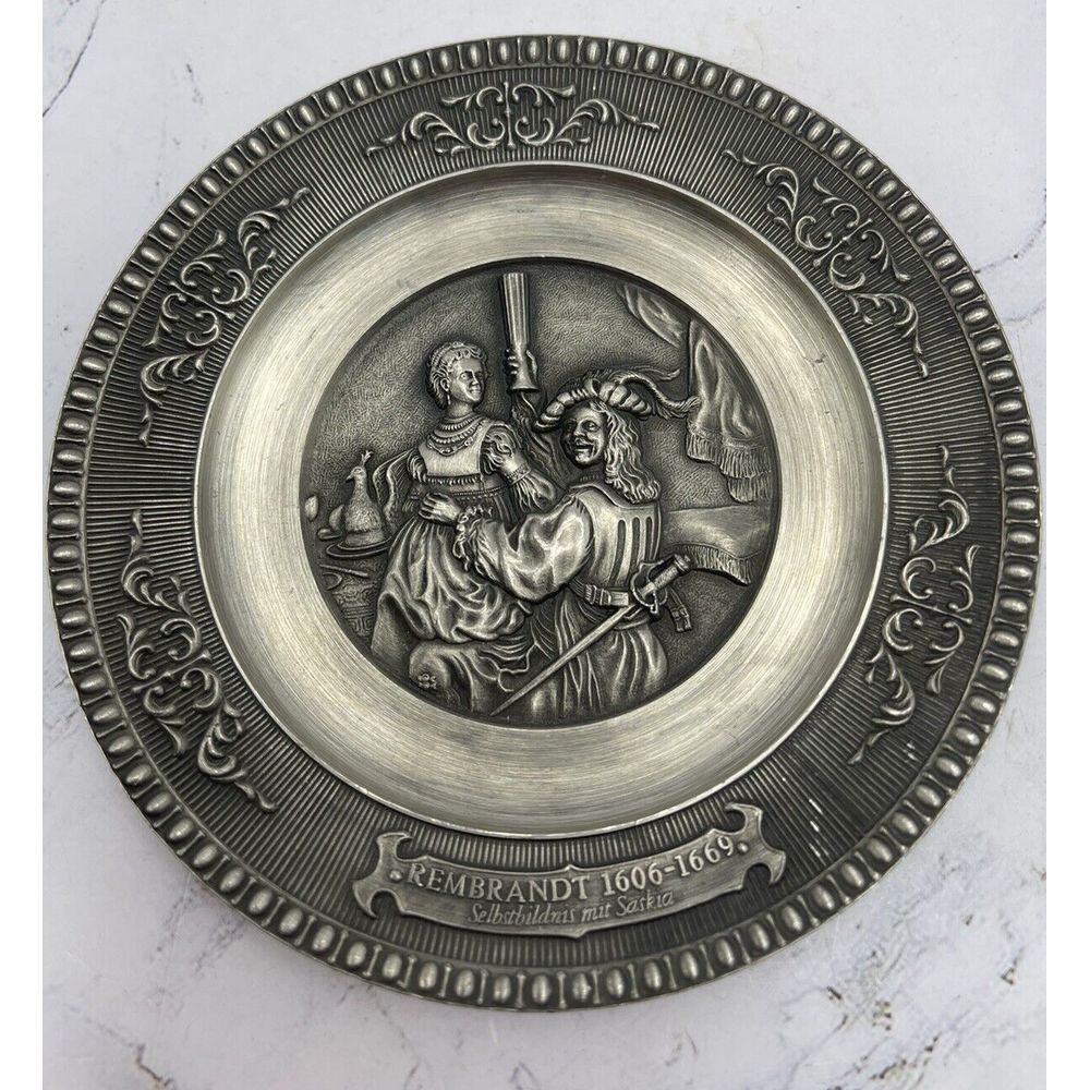 Vintage‎ German WMF Zinn Ges. Gesch 4 3/8" Pewter Plate Rembrandt 1606-1669